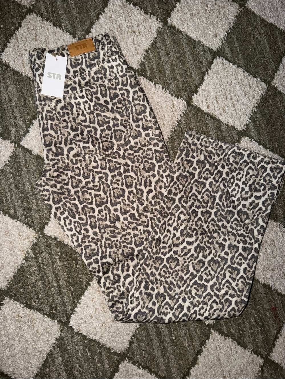 stradivarius Leopard Print Straight Leg Pants in Beige and Black